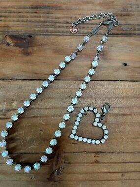 Sabika Iridescent Crystal Necklace with Heart Charm - White/Opal Effect